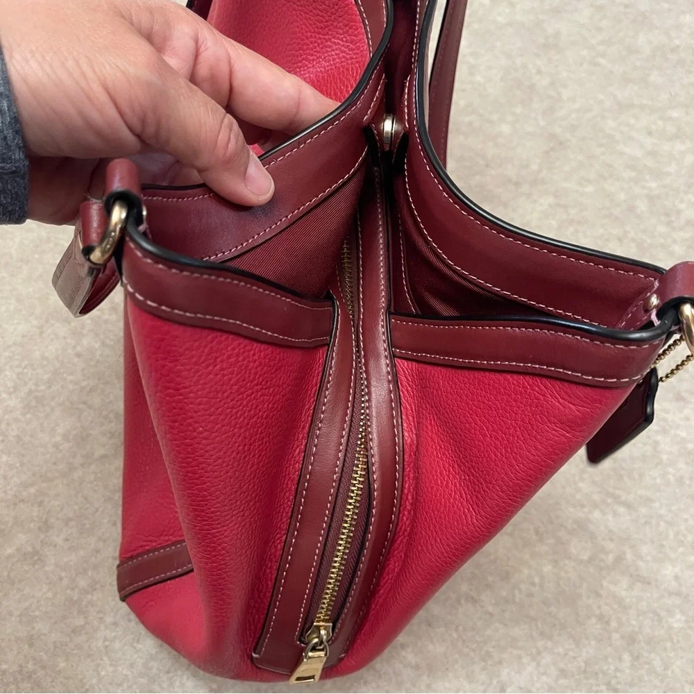 Coach Kristy Pebbled Leather Shoulder Bag C6828 in Red Apple Multi Colorblock
